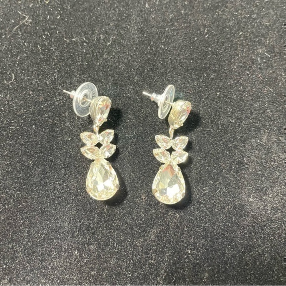 Cezanne Silver Teardrop Rhinestone Dangle Earrings